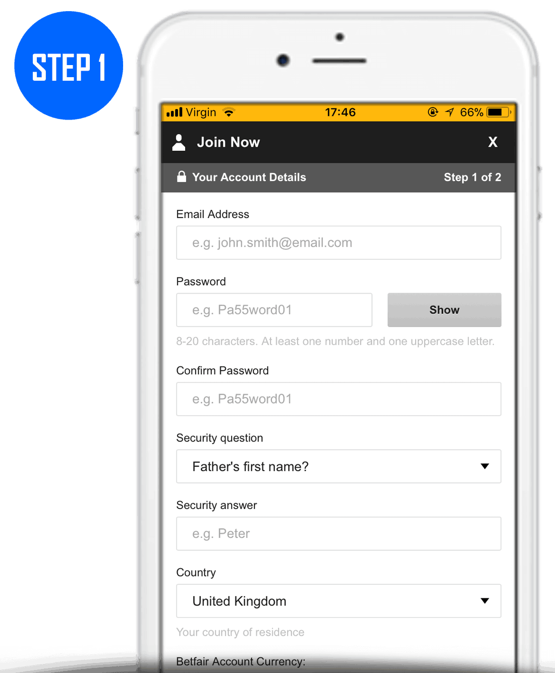 Betfair Sign Up Process Step 1