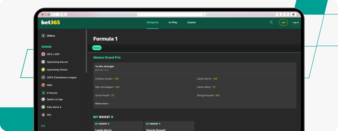 F1 market on bet365 website