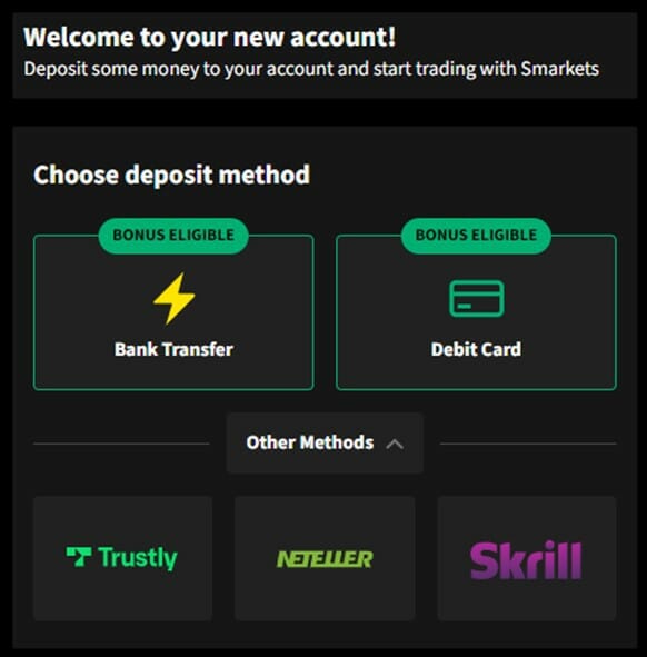 Smarkets deposit process screenshot