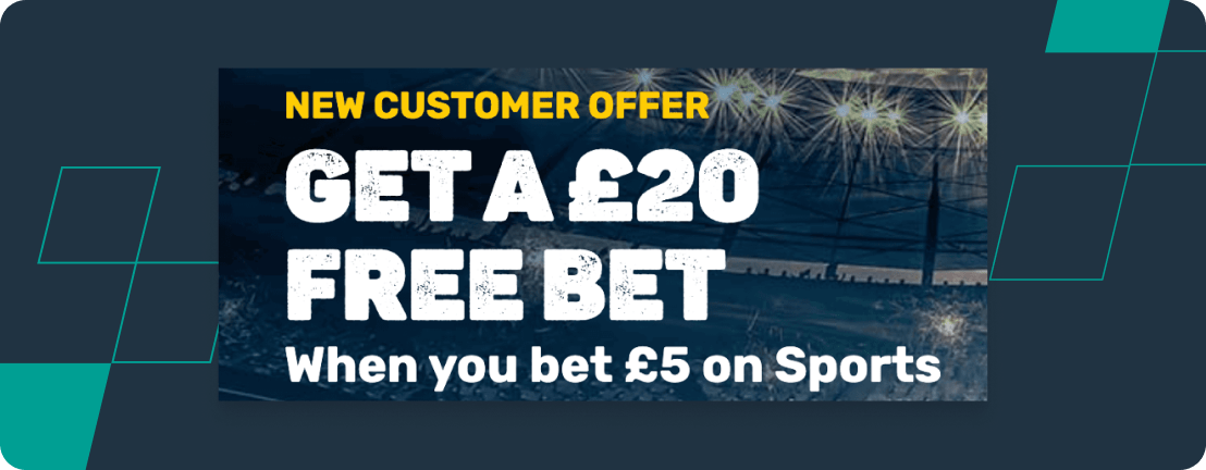 Screenshot of Coral's new customer offer: Get a £20 Free Bet when you bet £5 on sports.