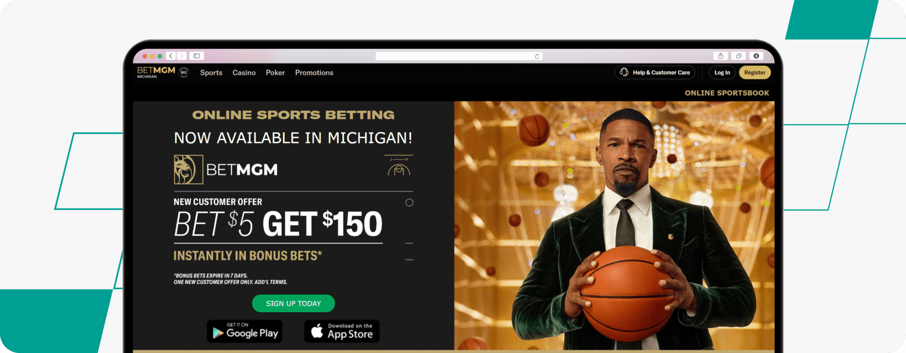 Screenshot of BetMGM’s $5 Get $150 Promo Page