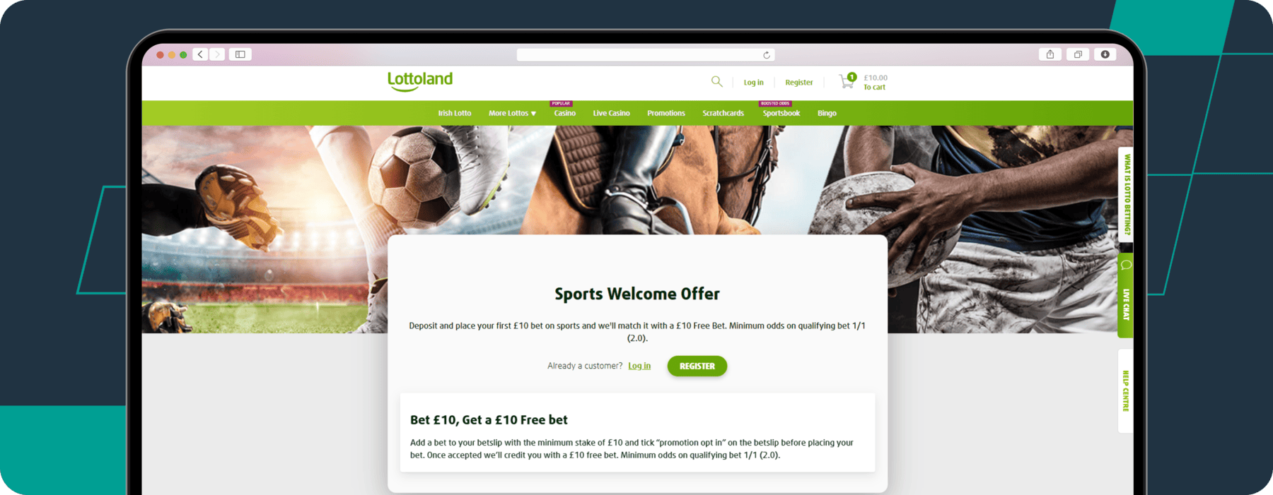 screenshot of lottoland's sports welcome offer