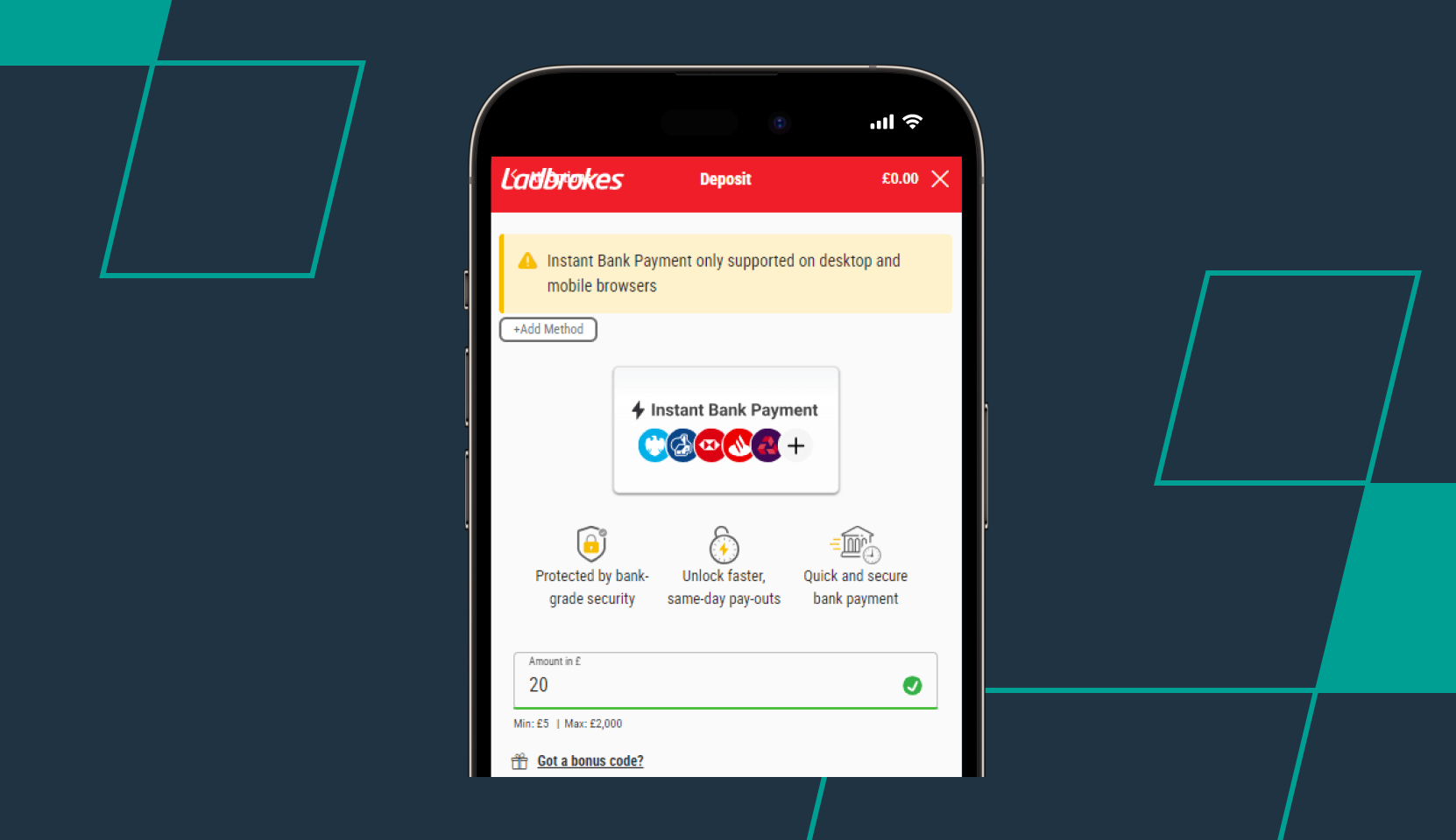 screenshot of ladbrokes deposit page